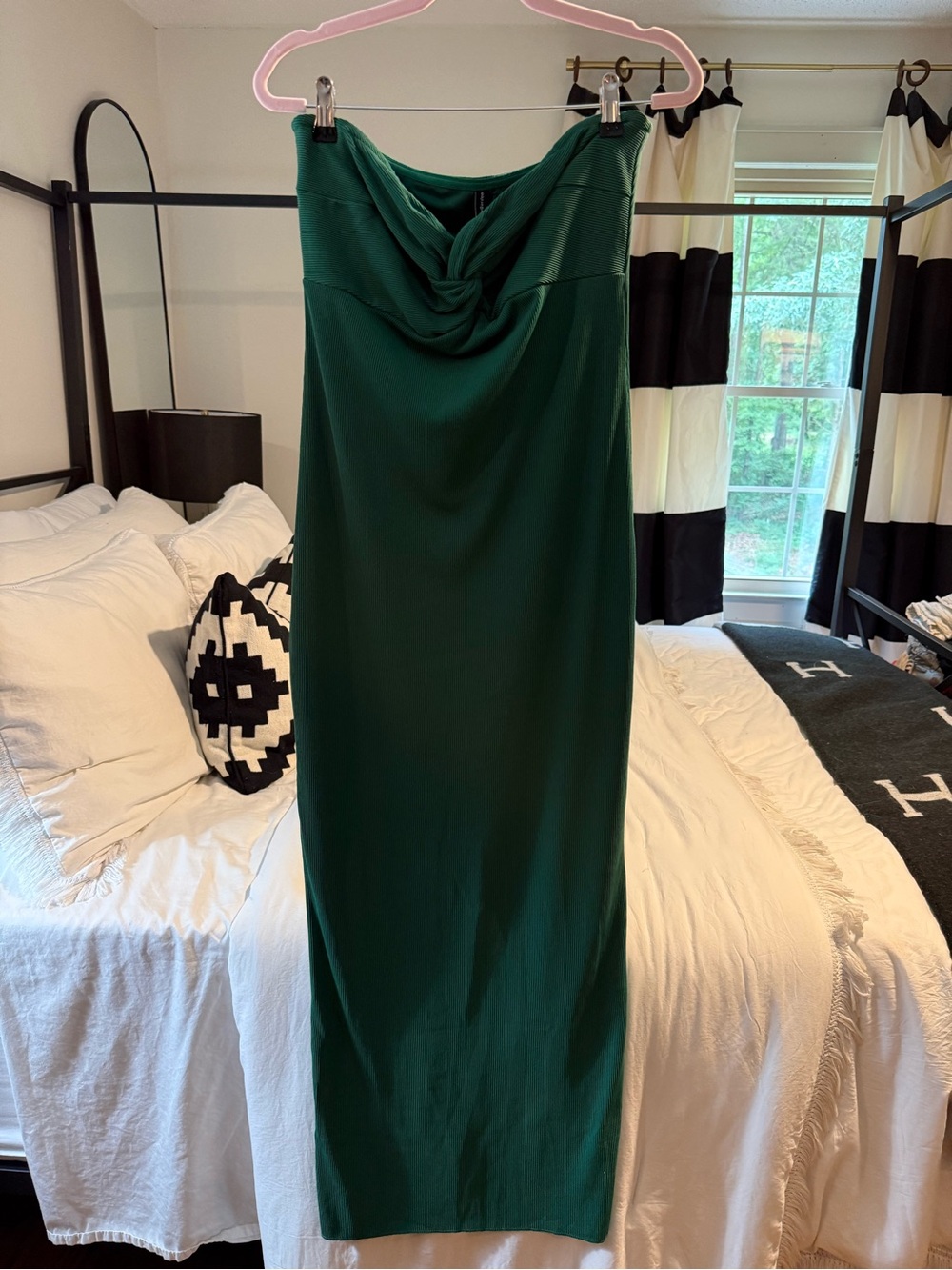 Strapless Emerald Green Draped Maxi Dress